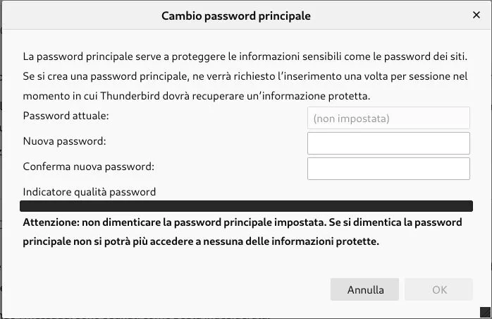 Crea master password con Thunderbird