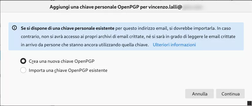 Crea nuova chiave OpenPGP