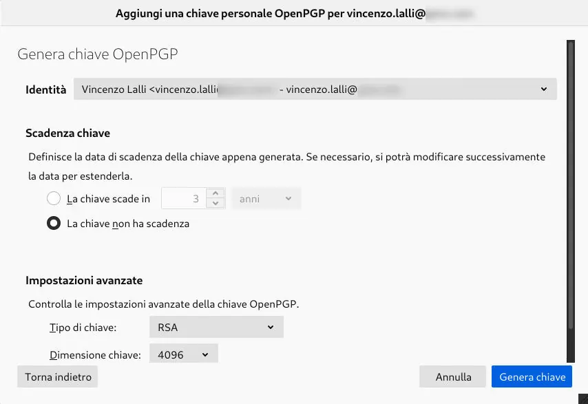 Impostazioni chiavi OpenPGP