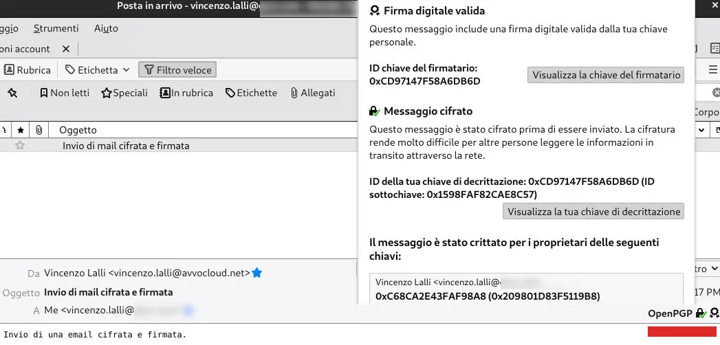 Invio di una mail criptata e firma digitale