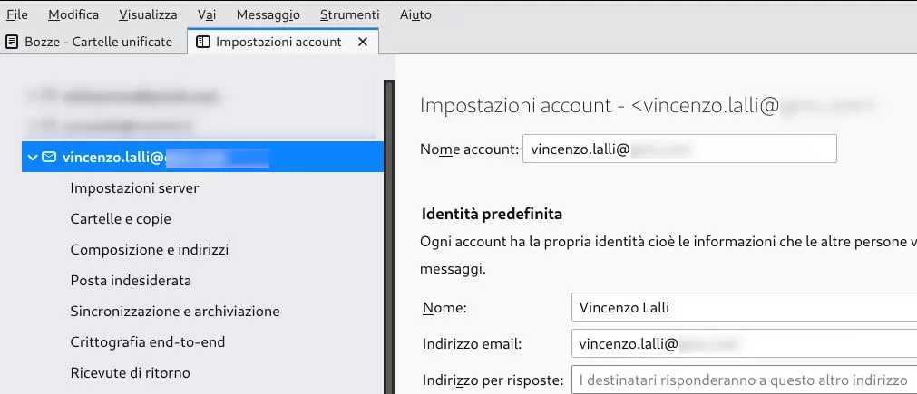 seleziona account email openPgp