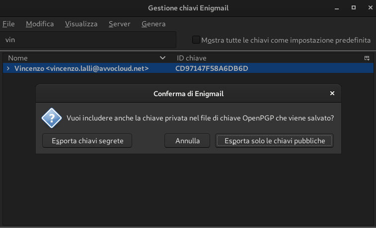 Vuoi includere la chiave privata nel file di chiave OpenPGP