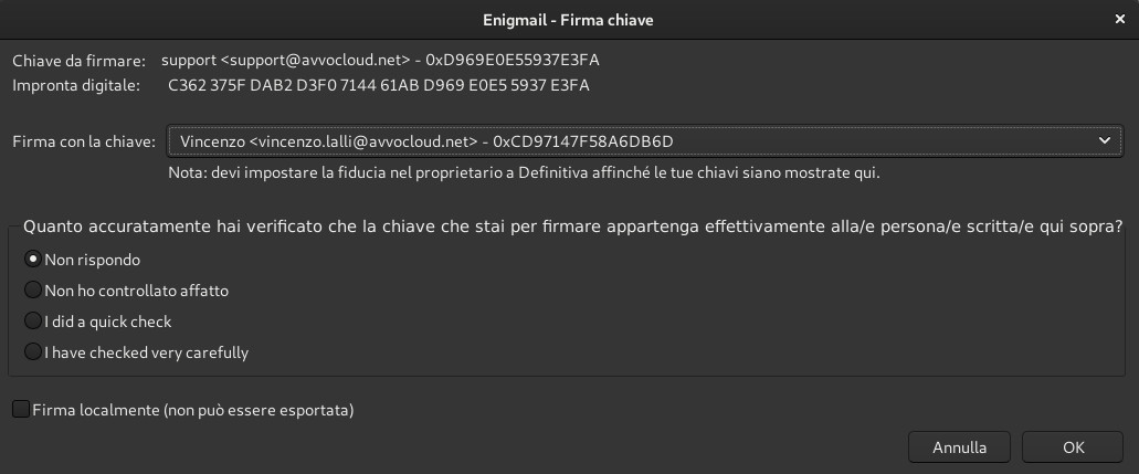 Firma chiave GPG con Enigmail