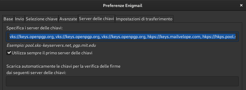 Specifica indirizzo keyserver