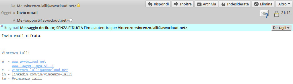 Email decifrata con Enigmail