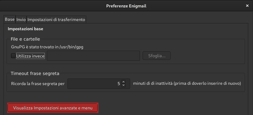 Visualizza impostazioni avanzate Enigmail
