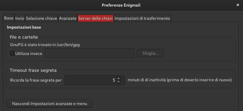 Impostazioni keyserver